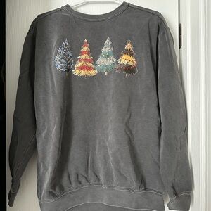 HP Hogwarts Wizard Houses Christmas Tree Comfort Colors Sweatshirt Gray Size Med
